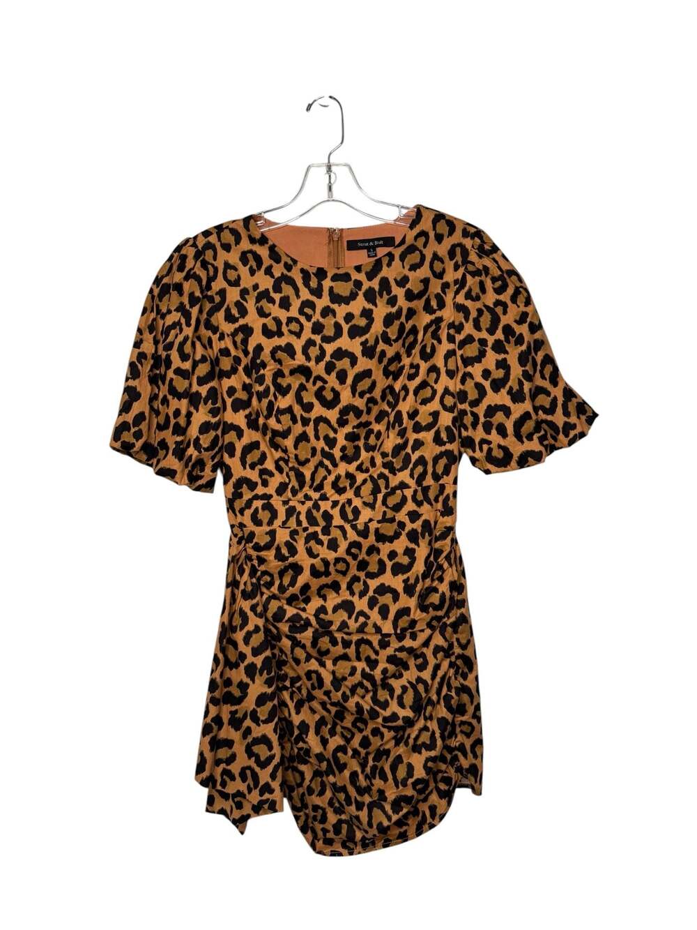 Strut & Bolt Leopard Print Ruched Puff Sleeve Mini Dress Size S